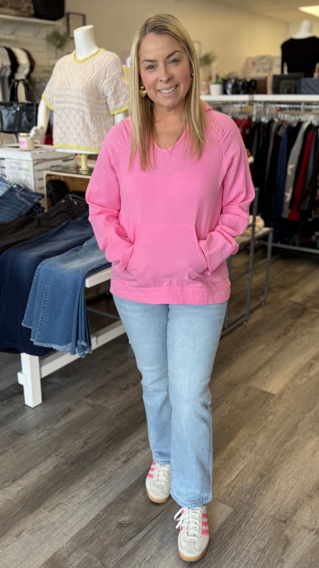 Pink Gauze Hoodie Top