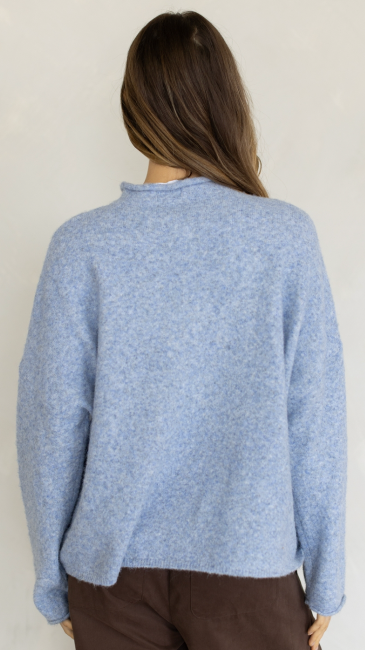 Dusty Blue Piper Mock Neck Pullover