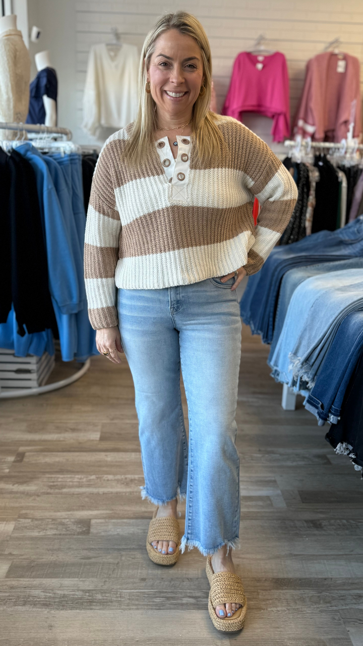 Ivory And Tan Stripe Sweater