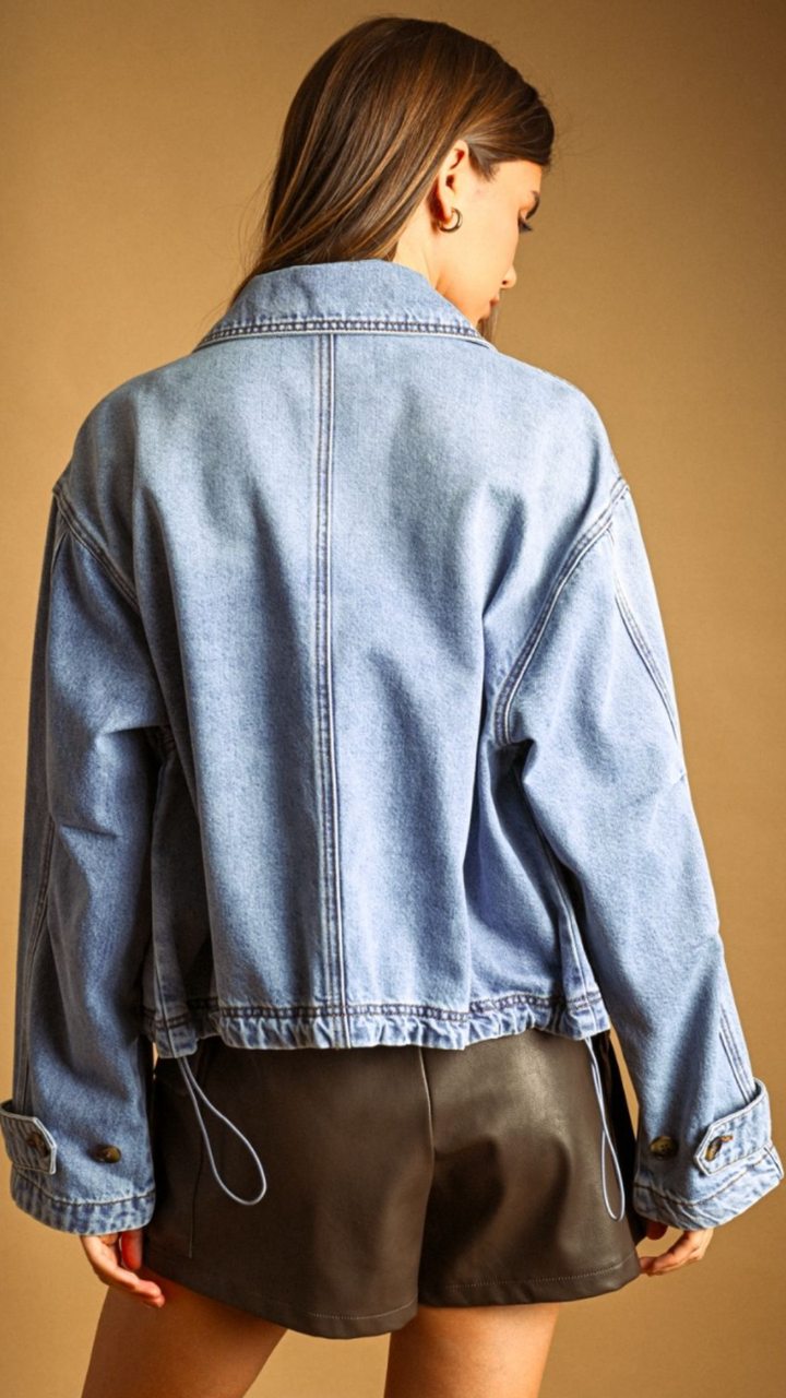 Denim Button Front Bomber Jacket