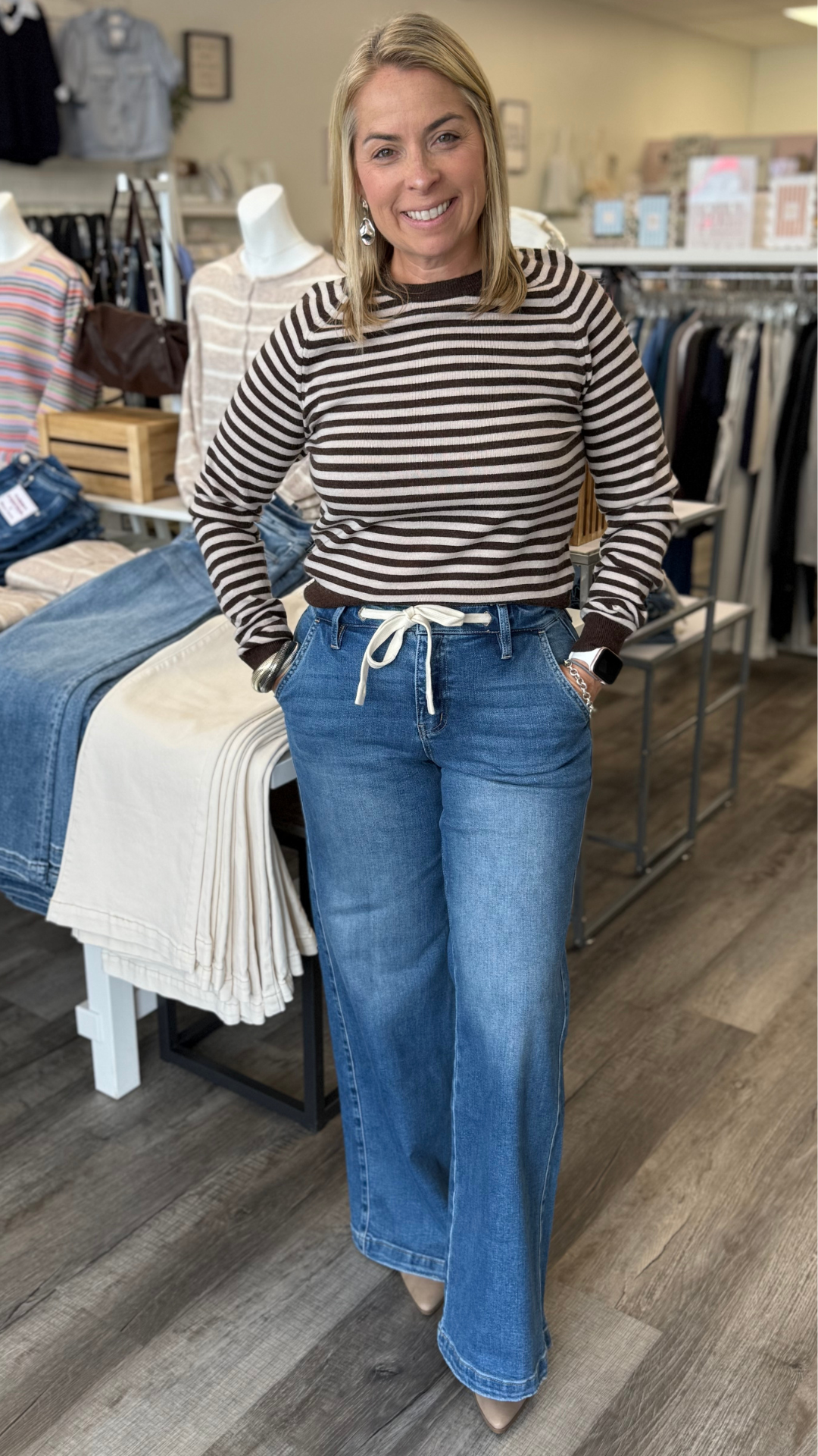 High Rise Medium Wash Waist Tie Twist Wide Leg Jeans
