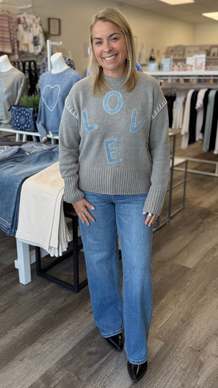 Love Denim Patch Sweater