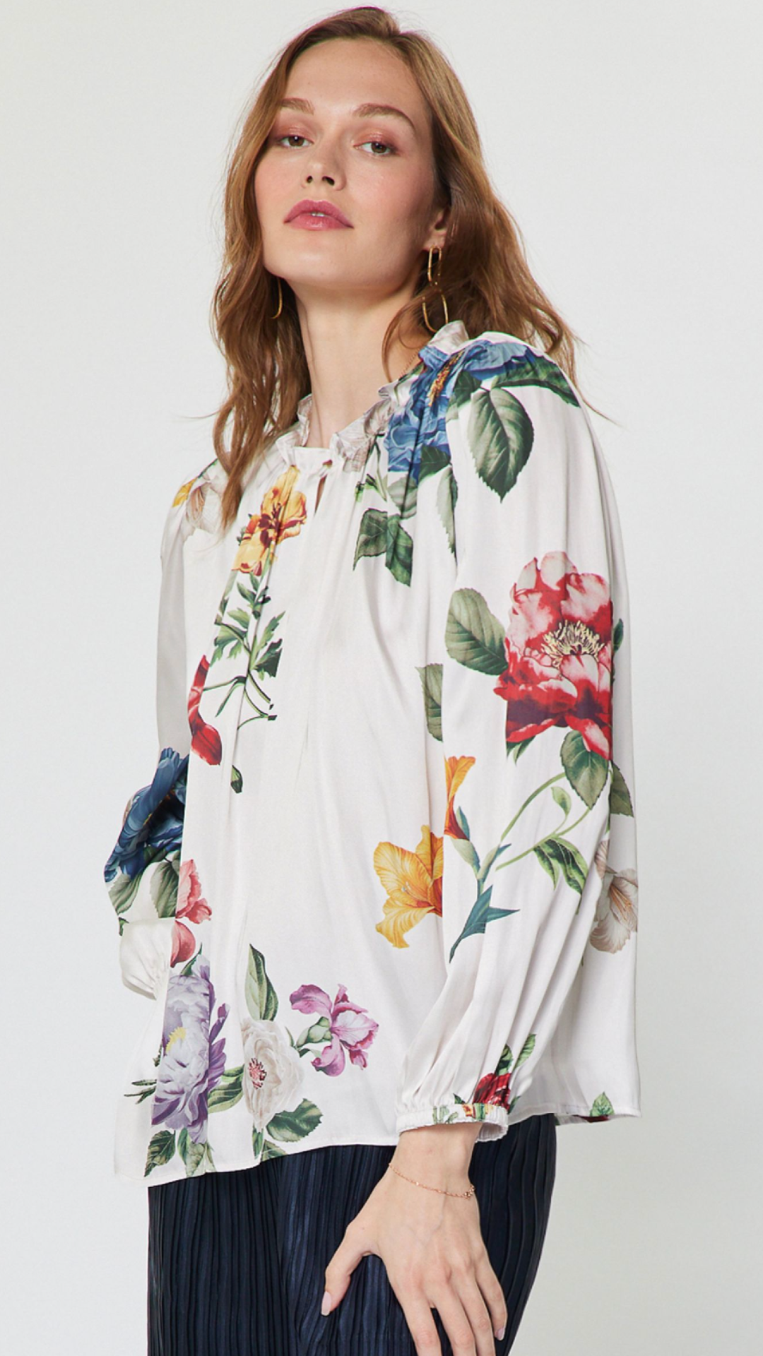 Botanical Floral Print Multi Color Blouse