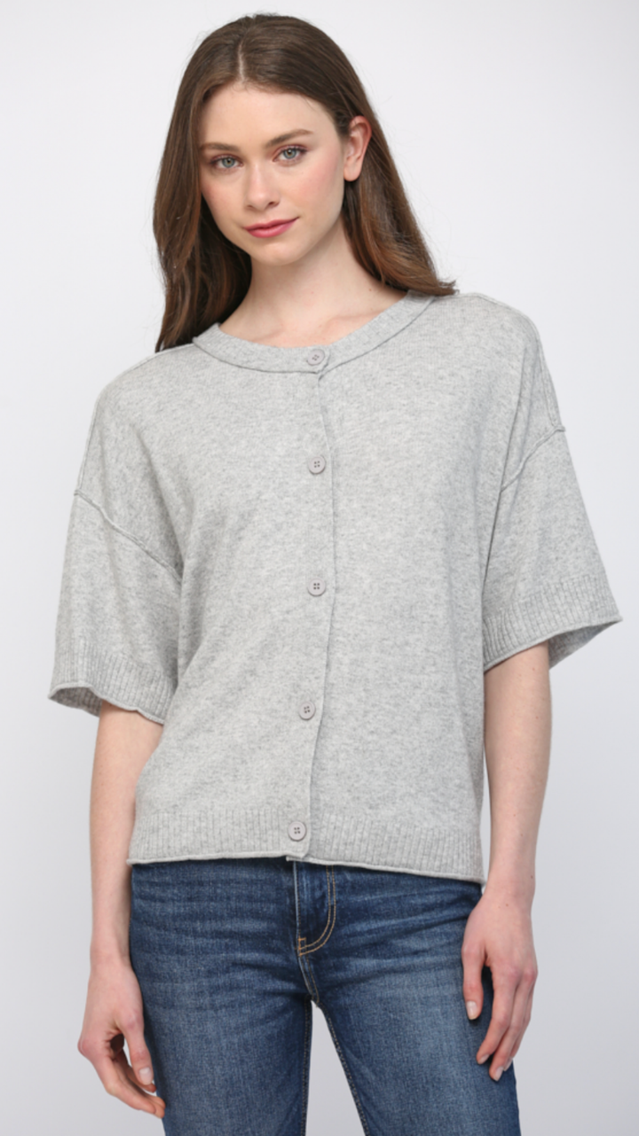 Cashmere Blend Ribbed Neck And Sleeve Buttoned Cardigan