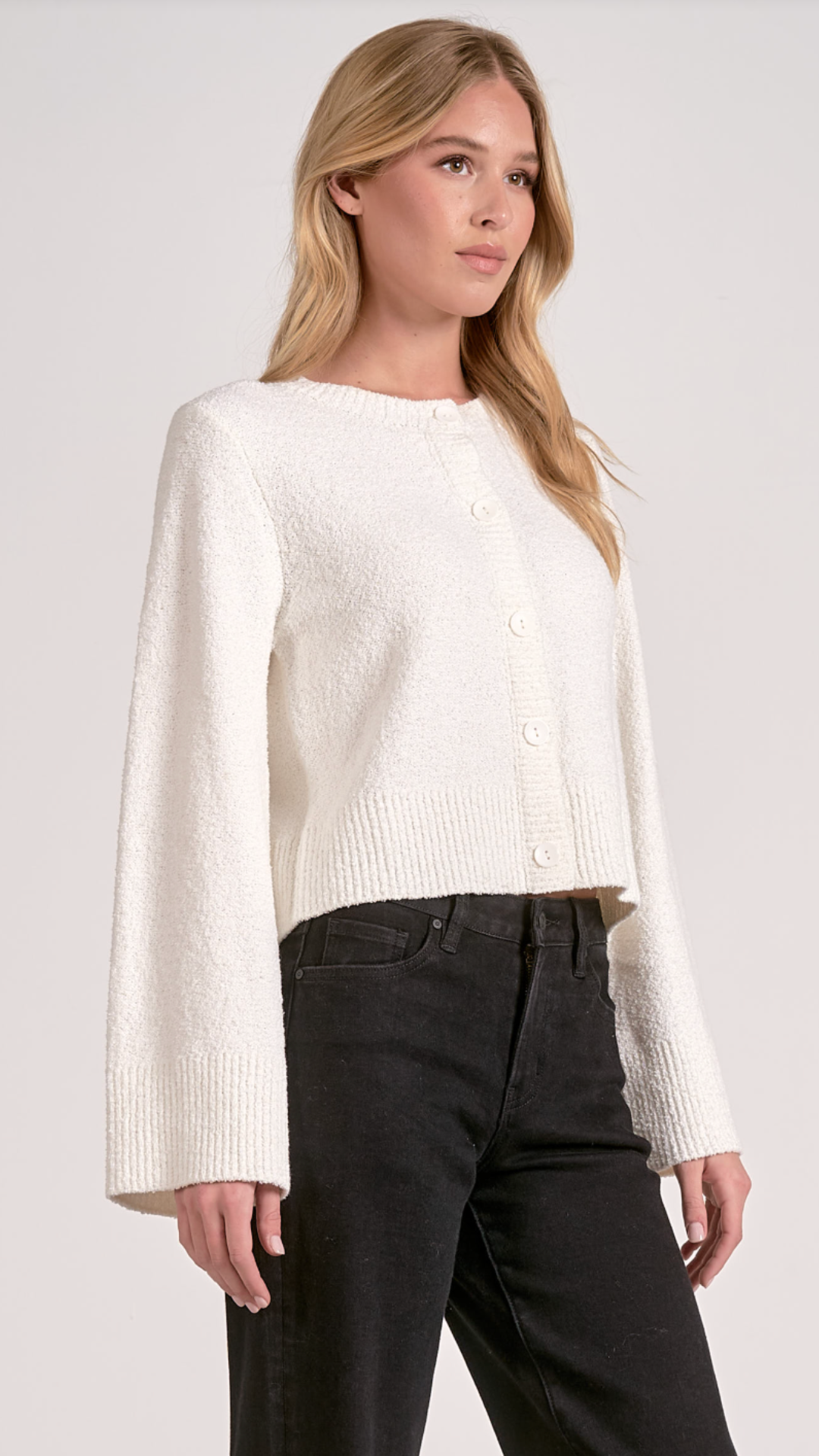 White Bell Sleeve Sweater Cardigan