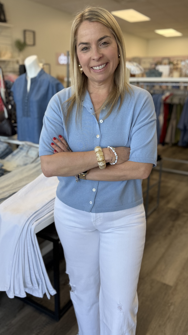Dusty Blue Half Sleeve Cardigan