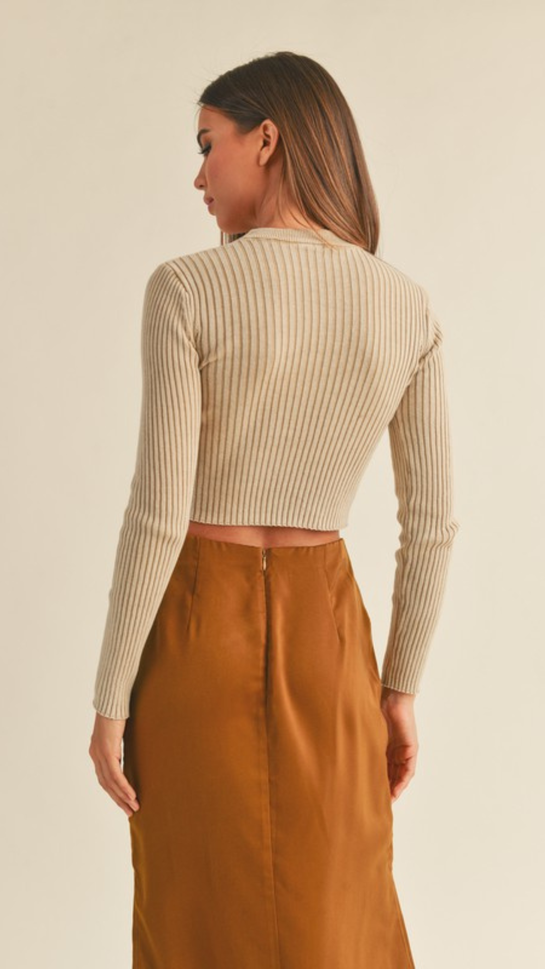Beige Ribbed Knitted Top
