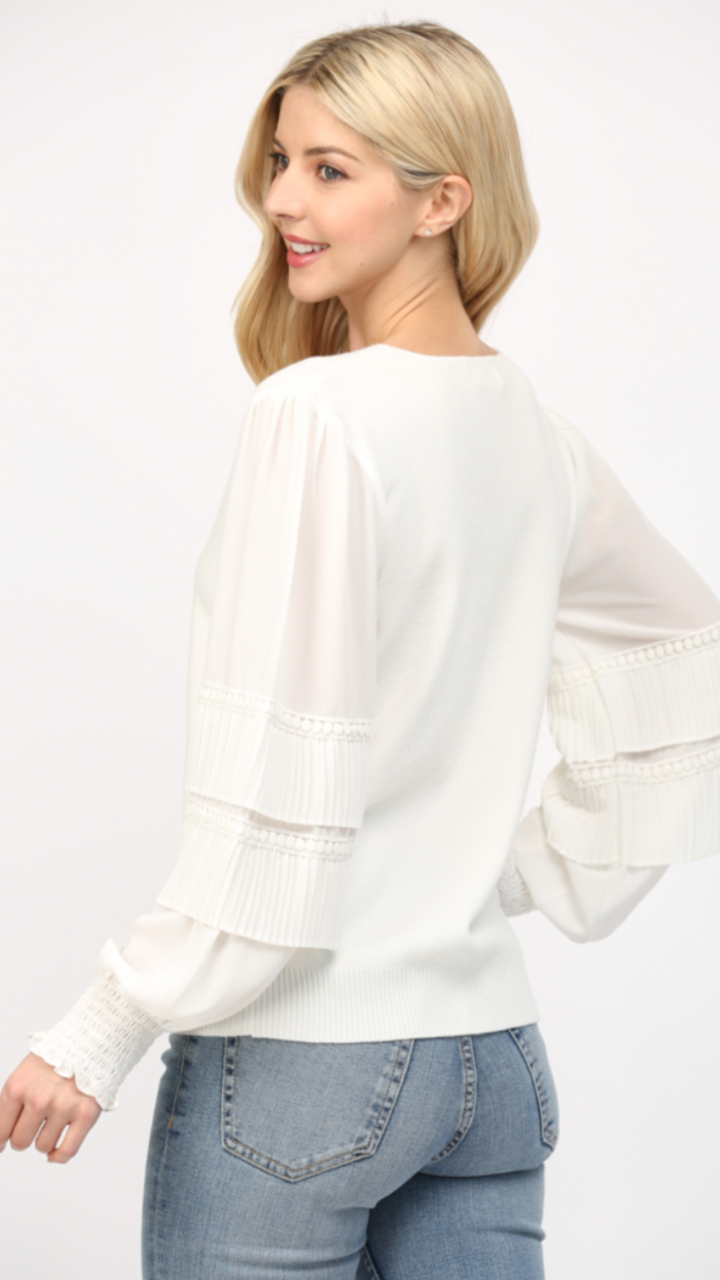 Chiffon Sleeves V Neck Sweater Top