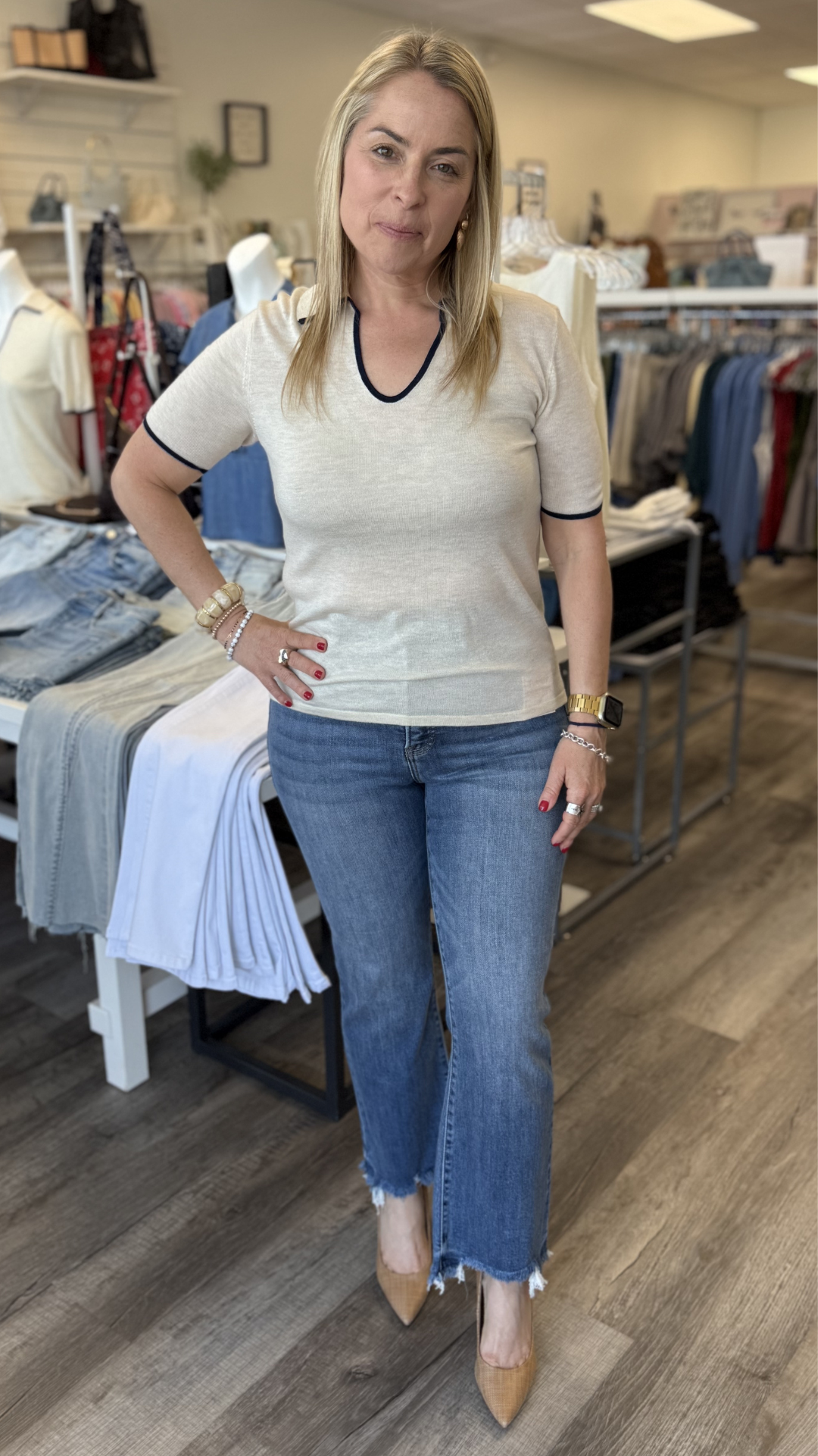 Natural Open Point Collar Top