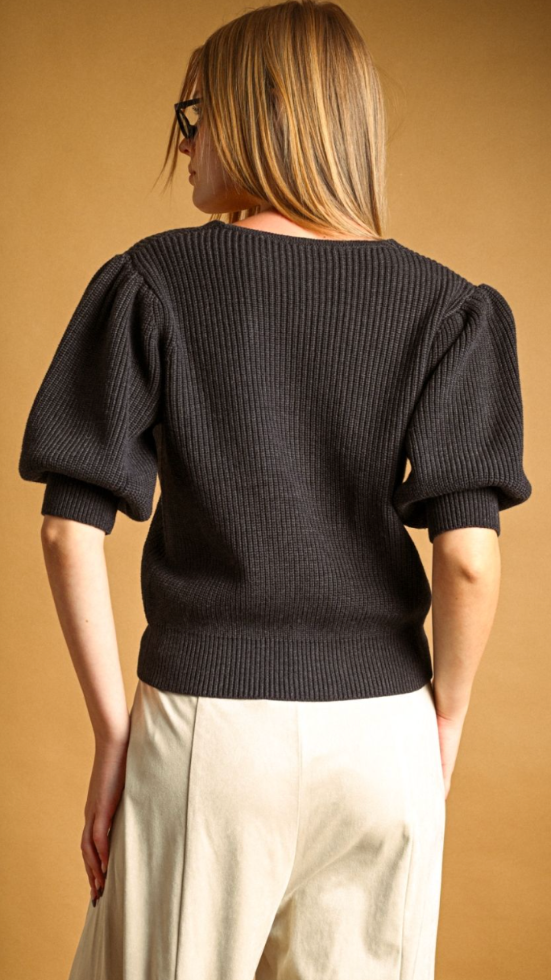 Charcoal Puff Sleeve Sweater Top