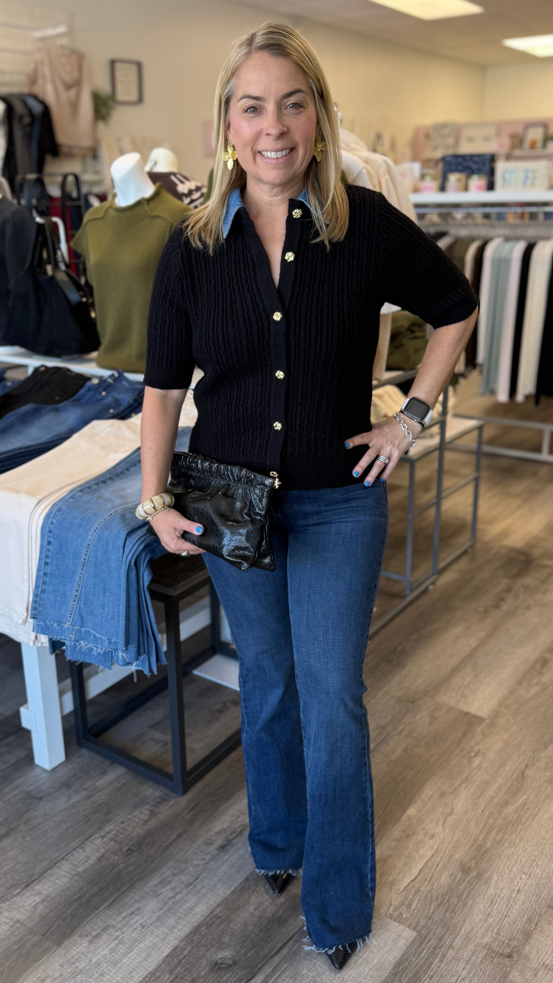 High Rise Dark Wash Scissor Cut Full Length Flare Jeans