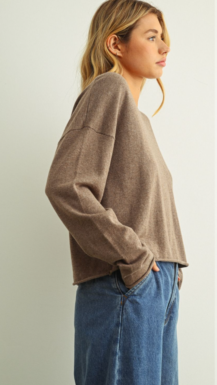 Mocha Essential Short Sleeve Rolling Hem Top