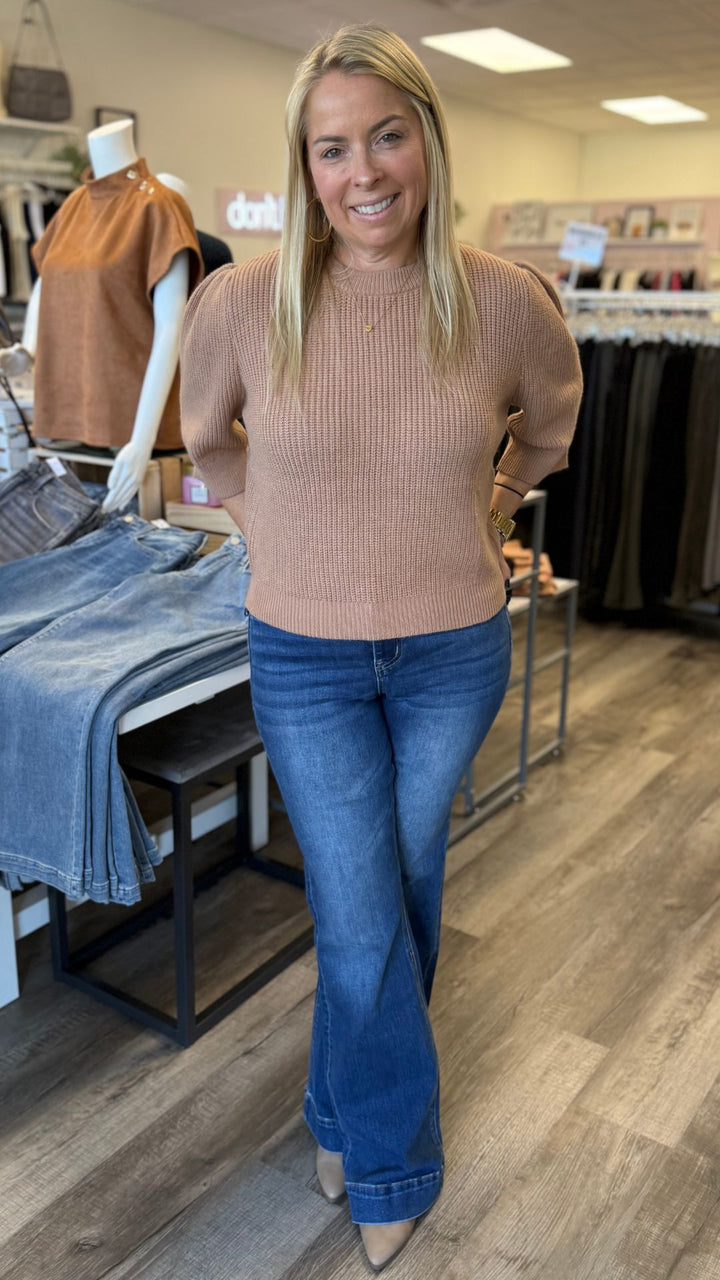 Beige Puff Sleeve Sweater