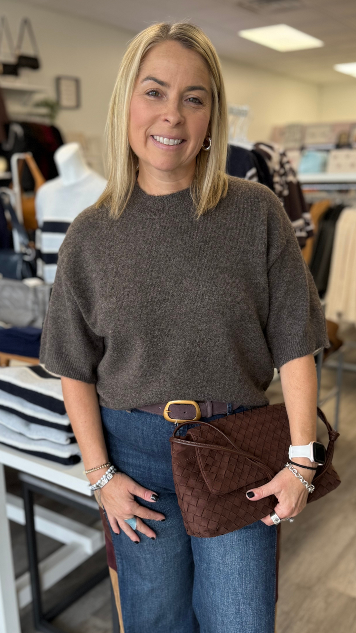Brown Half Sleeve Sweater