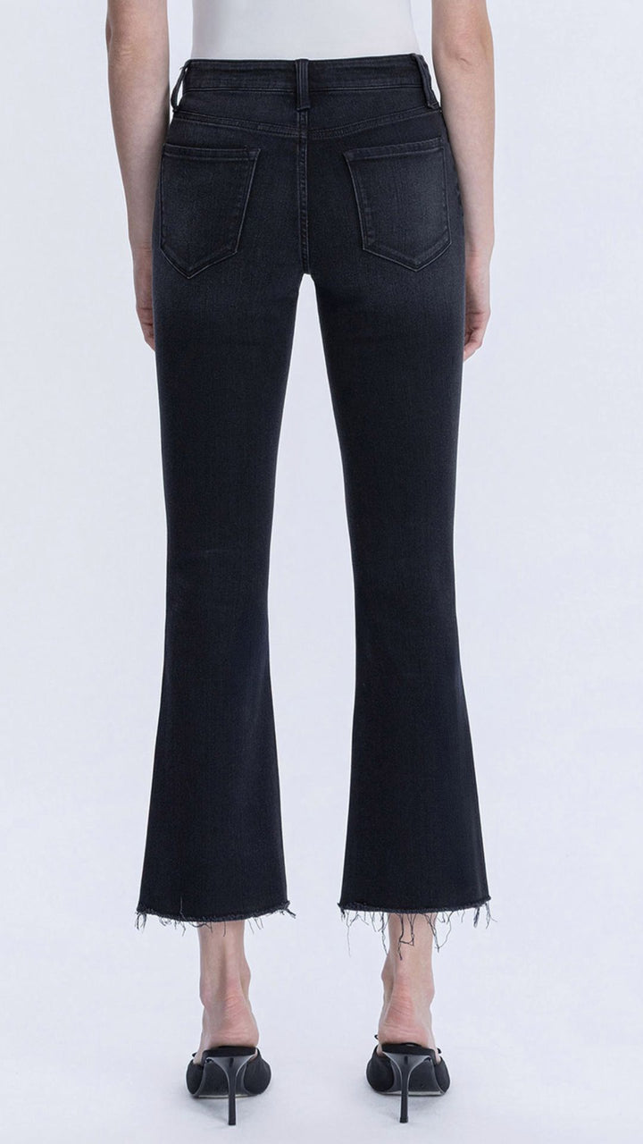 High Rise Black Raw Hem Ankle Bootcut Jeans