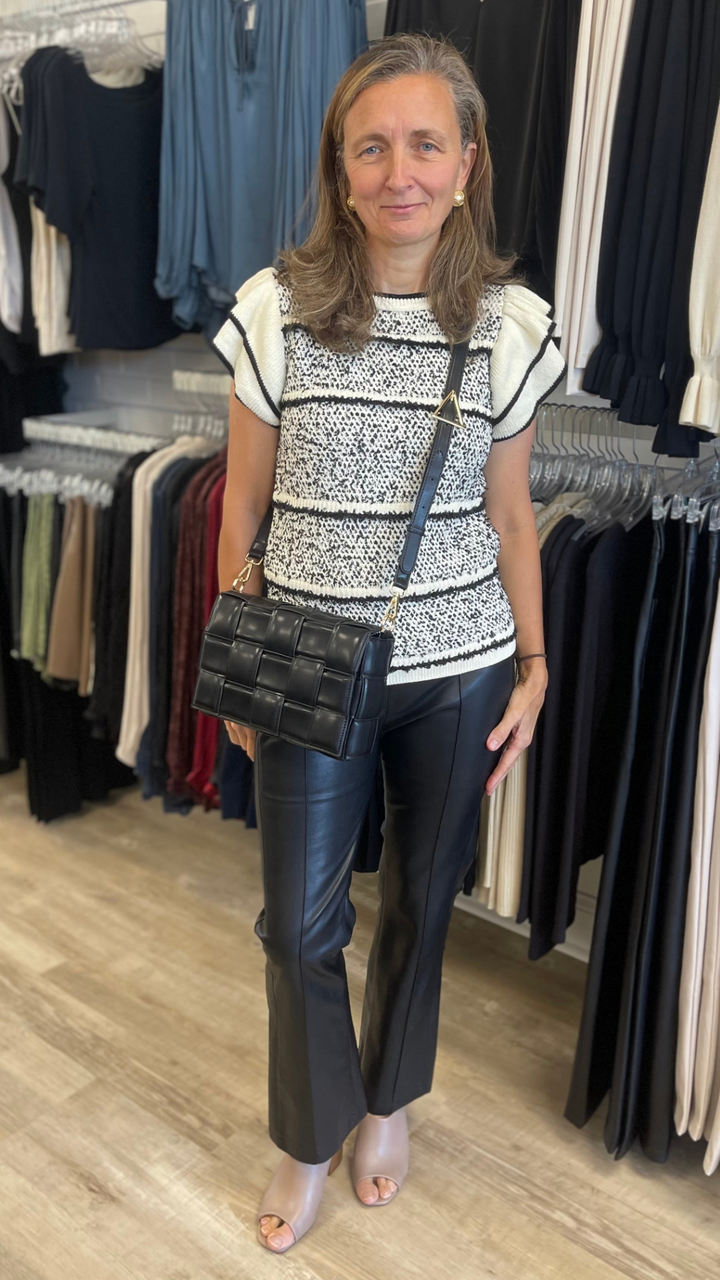 Black Faux Leather Pintucked Front Flare Pants