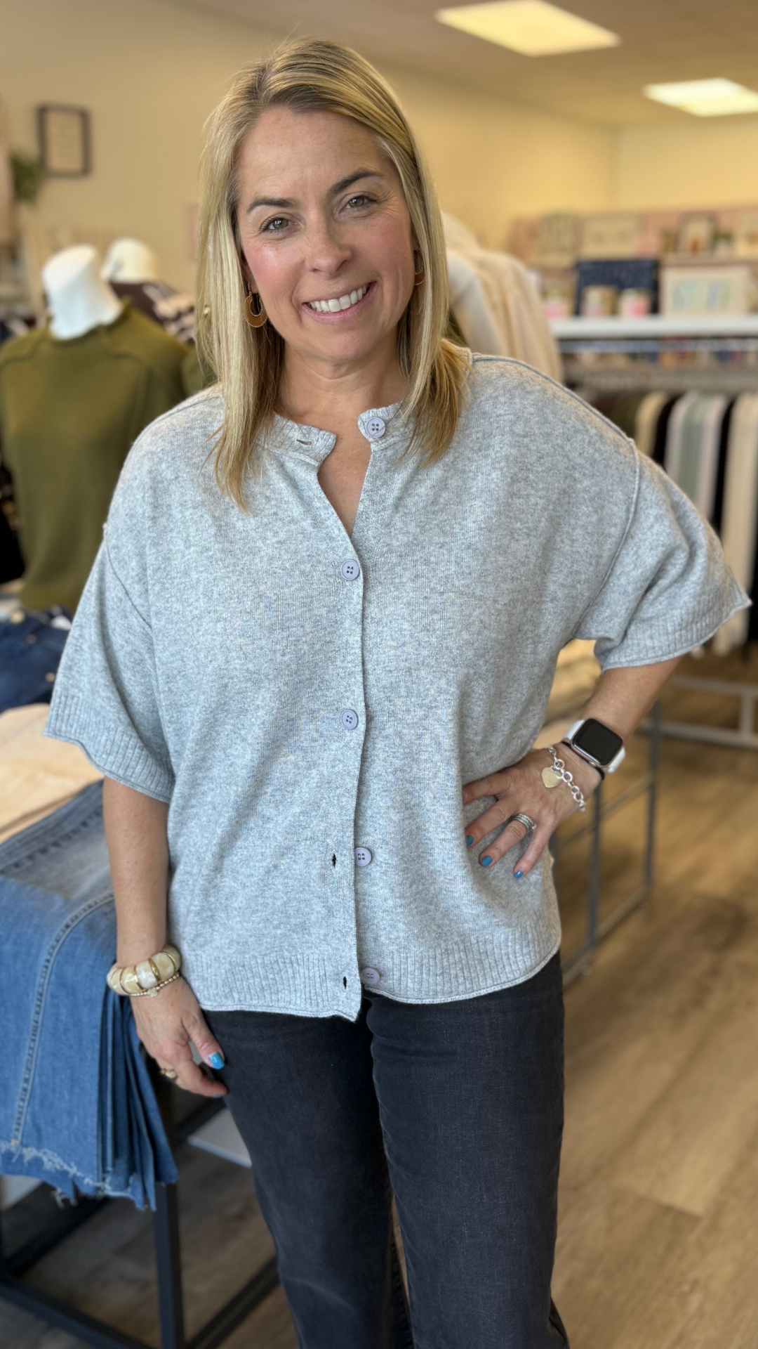 Cashmere Blend Ribbed Neck And Sleeve Buttoned Cardigan