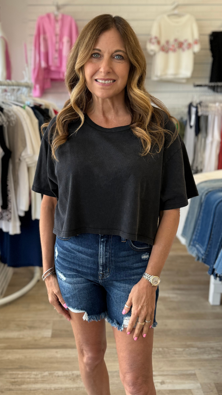 Black Washed Cropped Tee