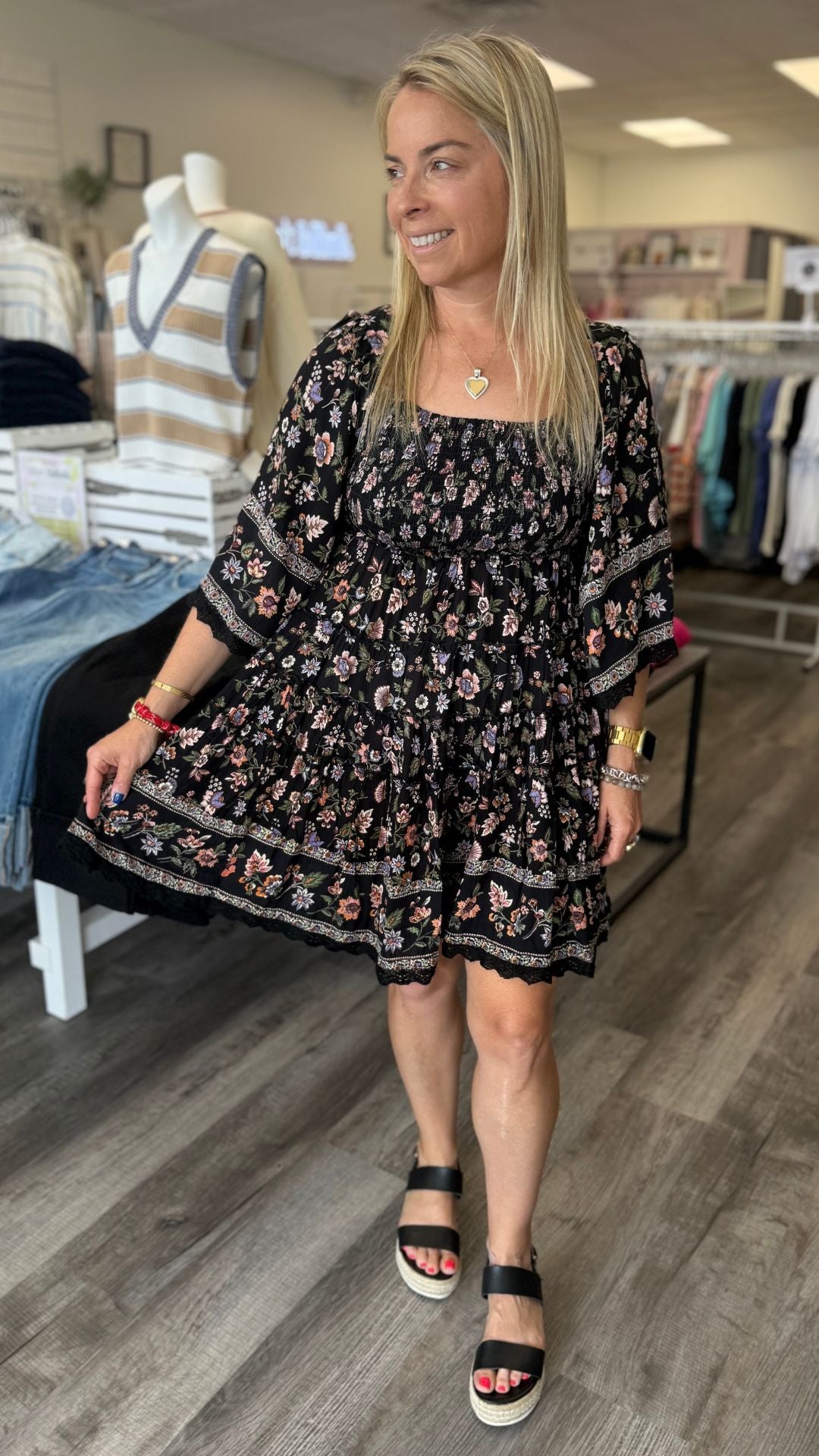 Black Floral Mini Dress