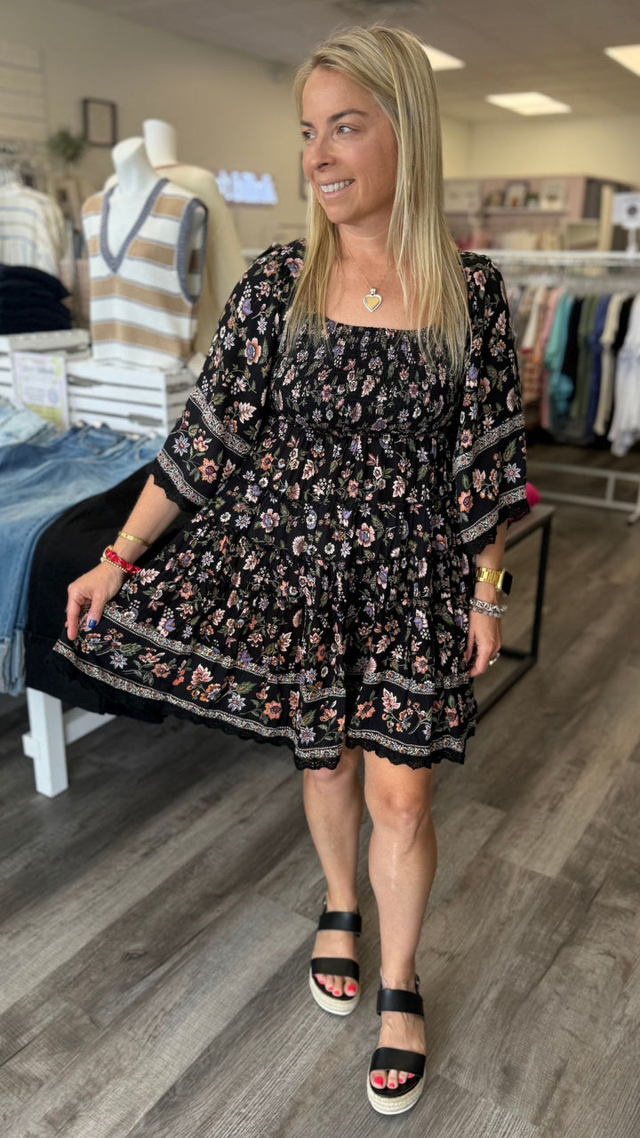 Black Floral Mini Dress