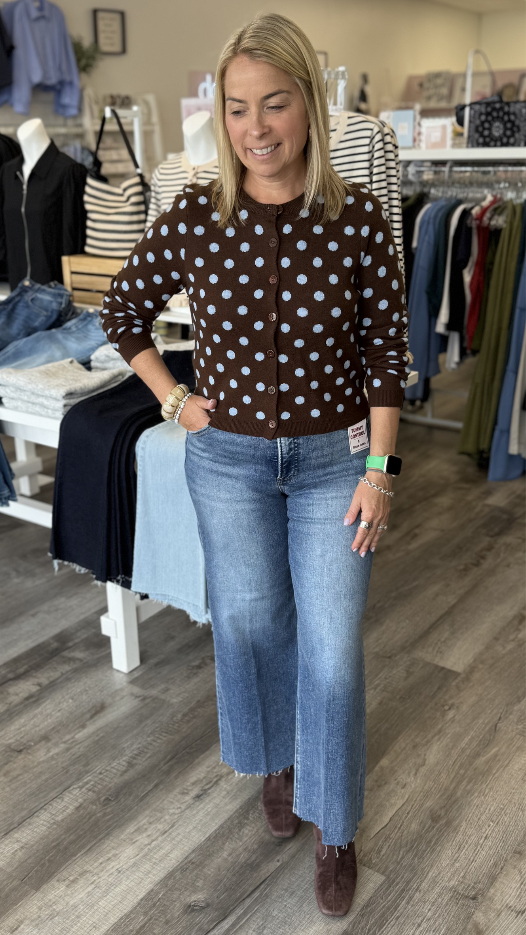 Polka Dot Cropped Cardigan
