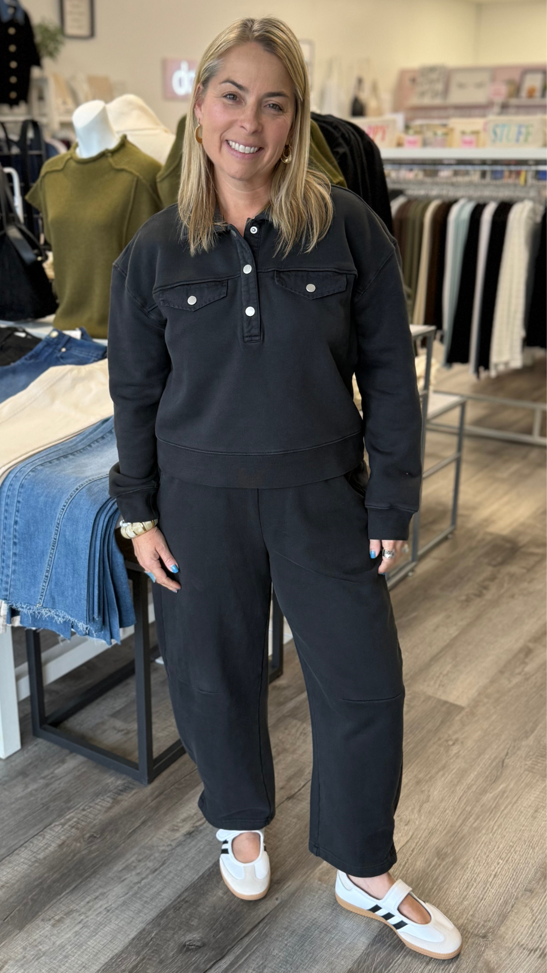 Pop Over French Terry Sweatshirt And Barrel Pants Set