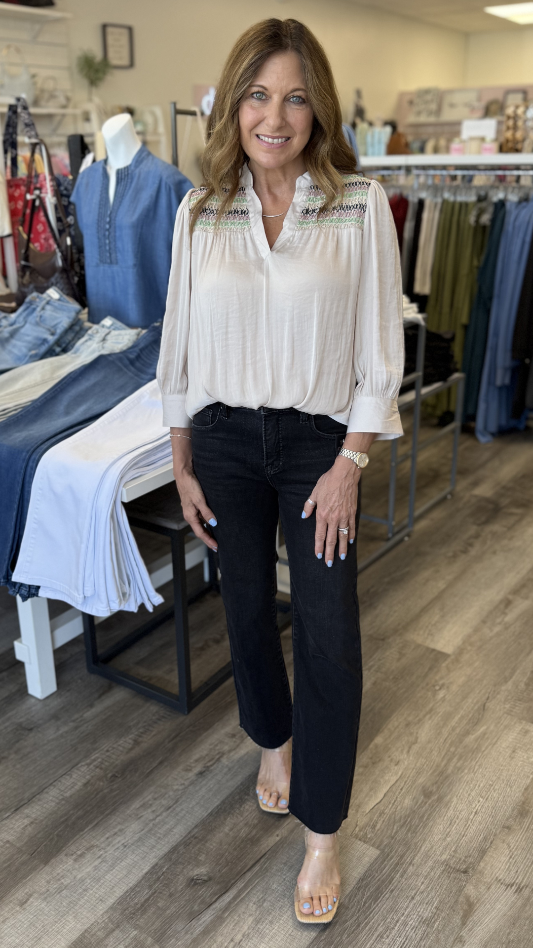 Oyster Multi Color Yoke Embroidered Blouse