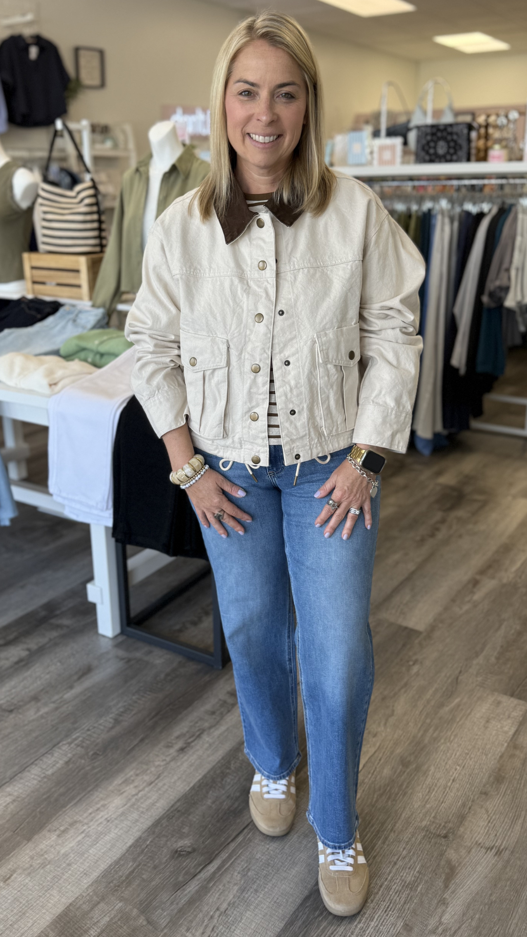 Ecru Collar Contrasted Utility Jacket