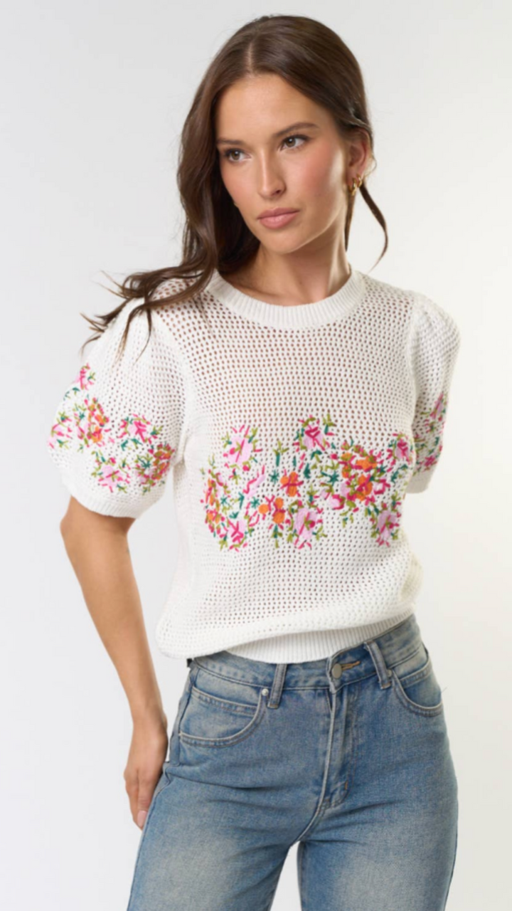 Puff Sleeve Embroidered Floral Top