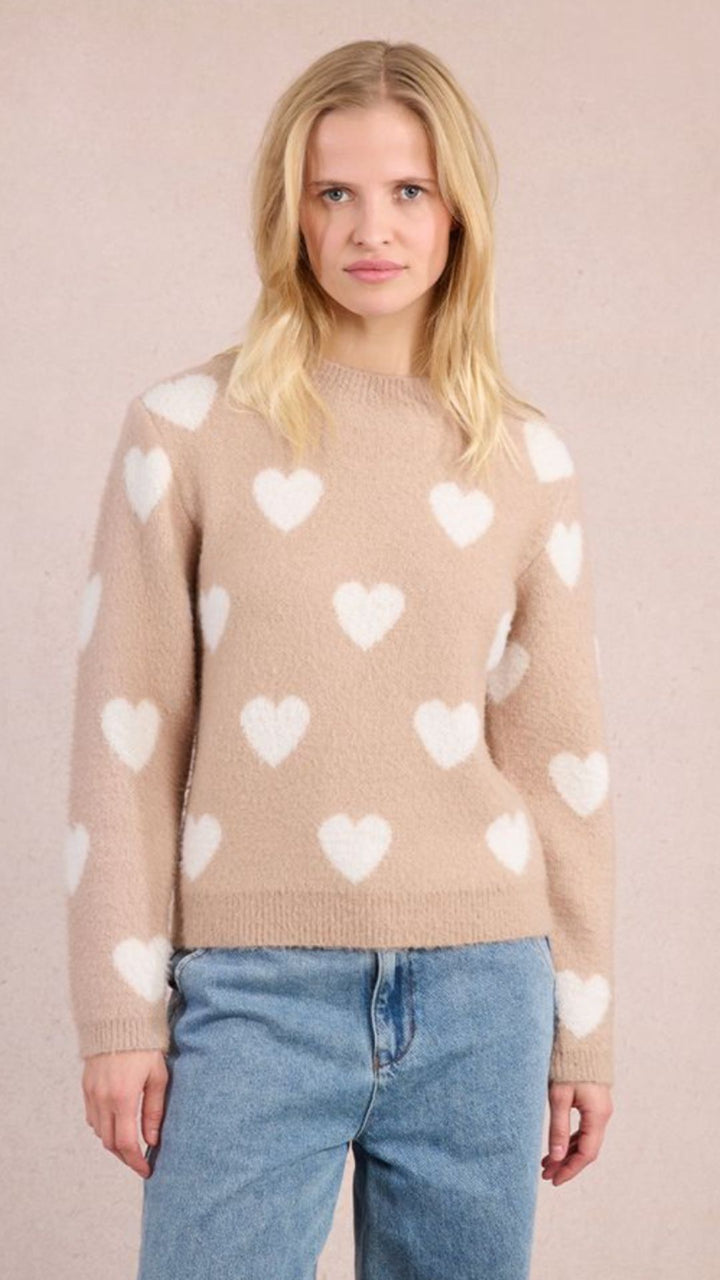 Beige Fuzzy Heart Sweater