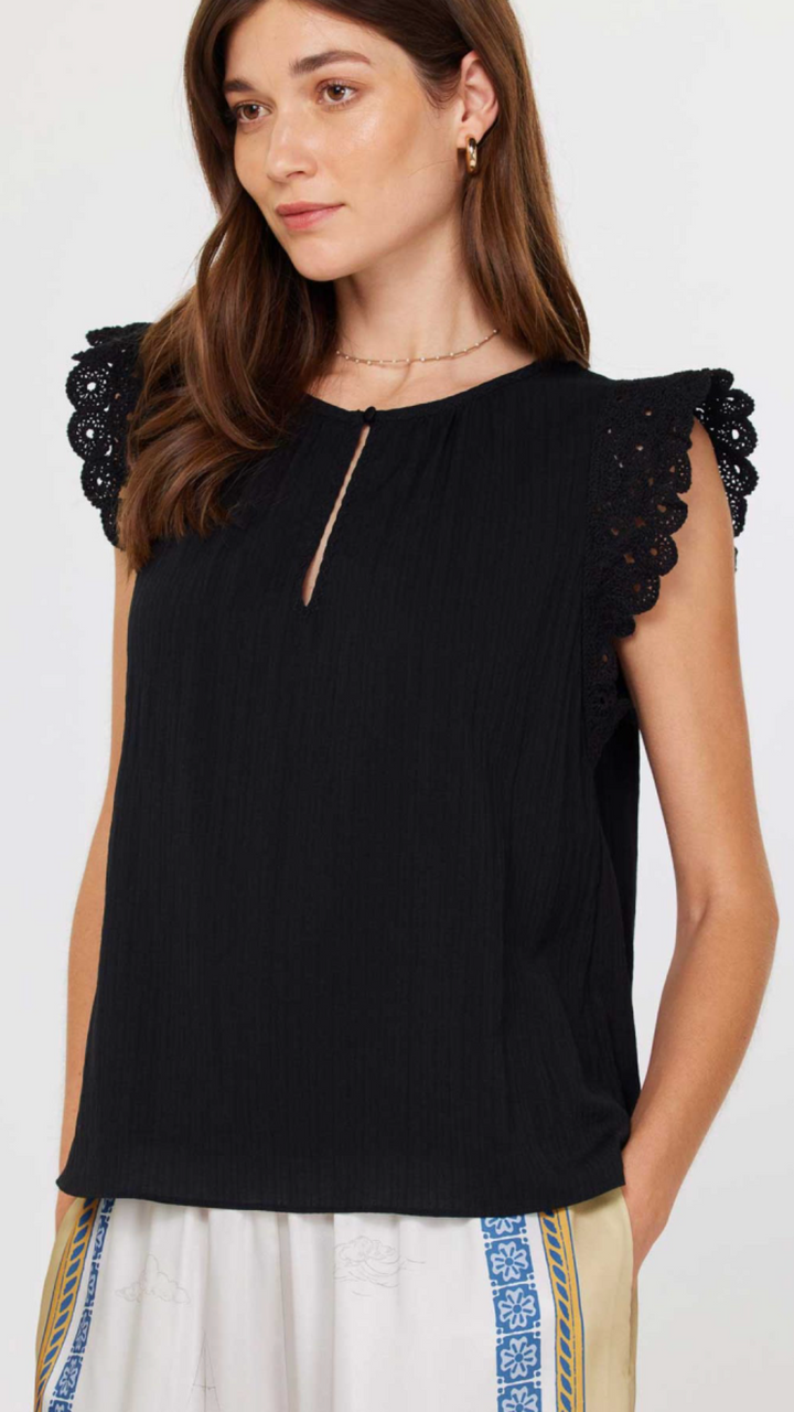 Round Neck Crochet Short Sleeve Blouse