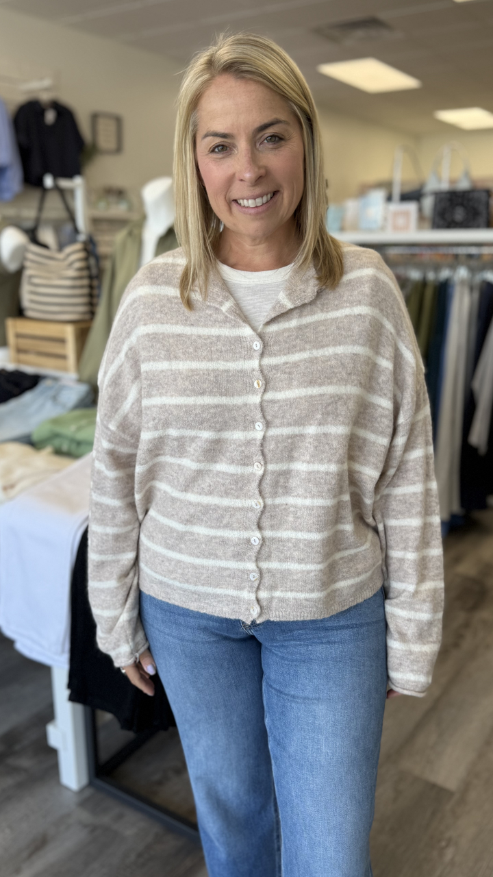 Beige Cabana Stripe Piper Cardigan