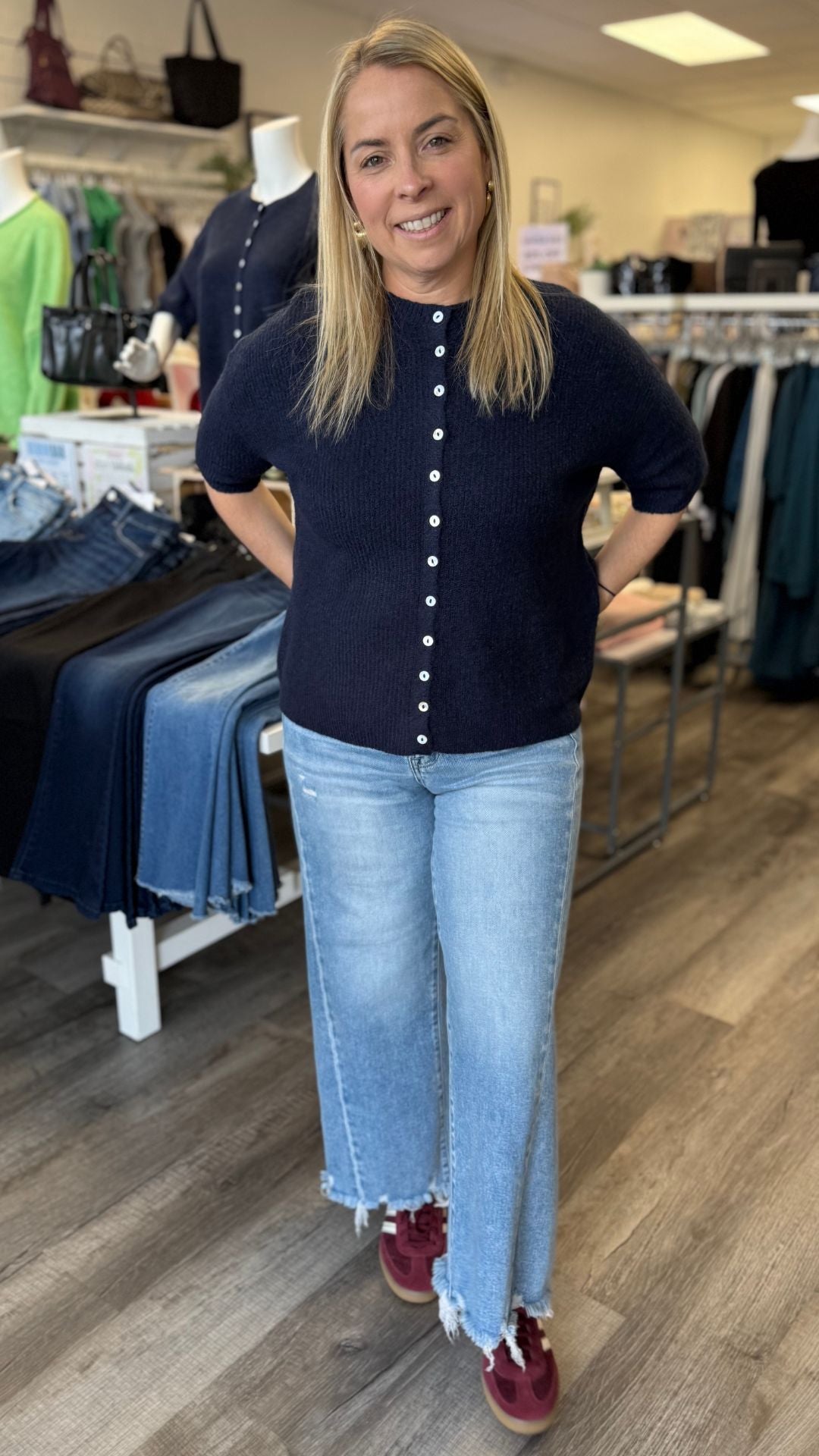 Navy Buttoned Cardigan