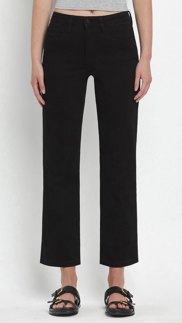 High Rise Jet Black Ankle Straight Jeans