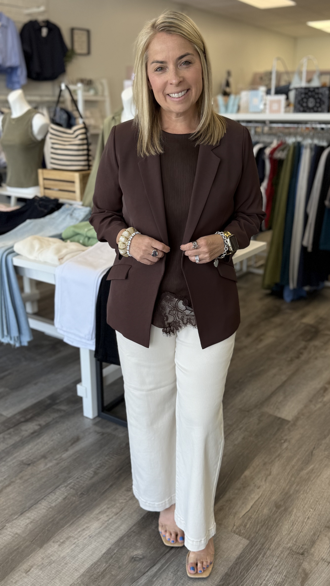 Espresso Shirred Sleeve Blazer