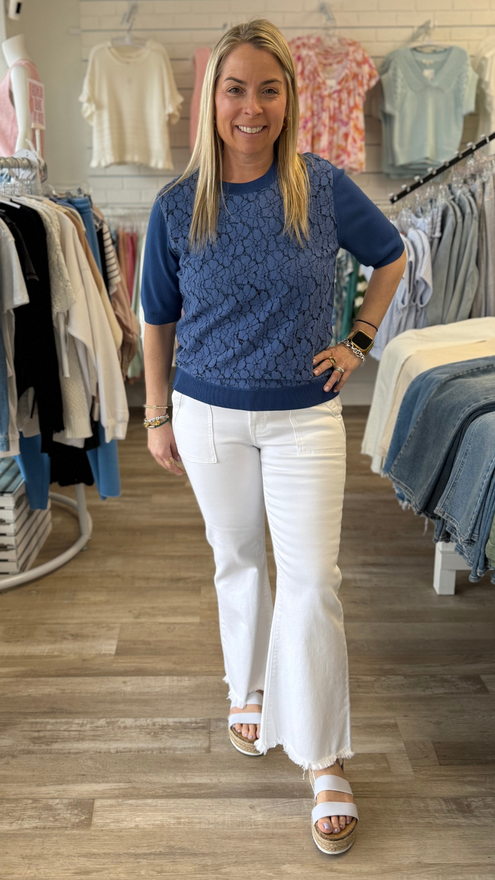 HAPPI Mid Rise White Cargo Pocket Flare Jeans
