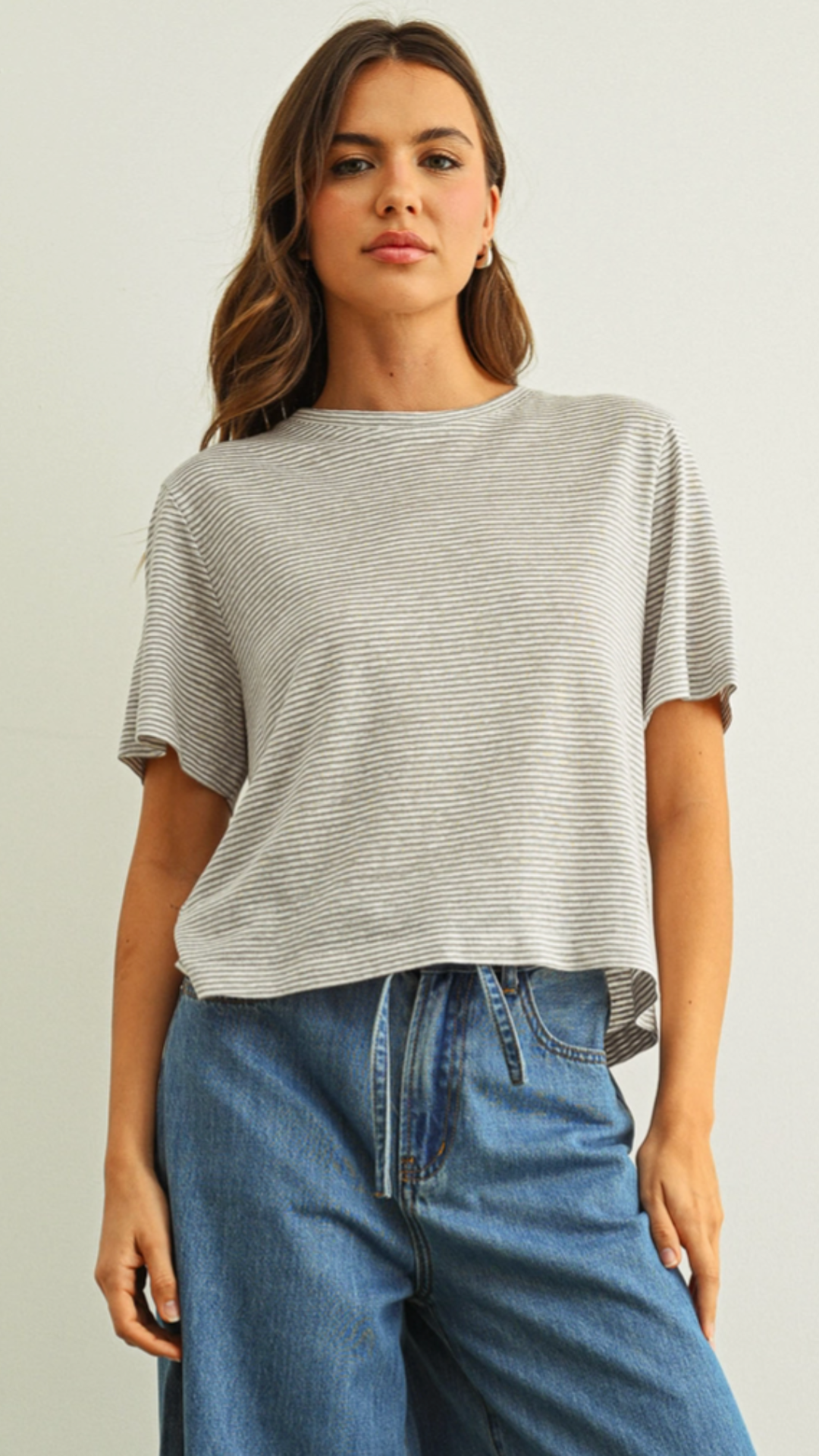 Grey Stripe Slub Short Sleeve Tee