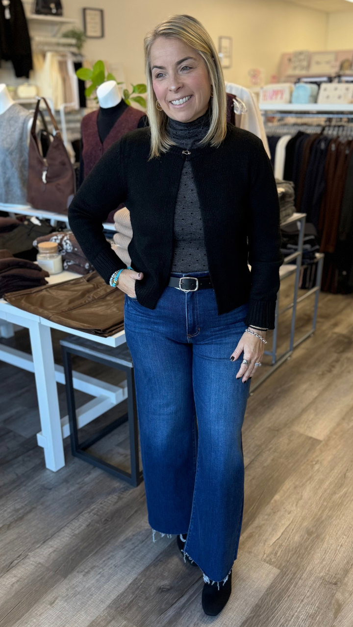 High Rise Dark Wash Scissor Cut Wide Leg Jeans