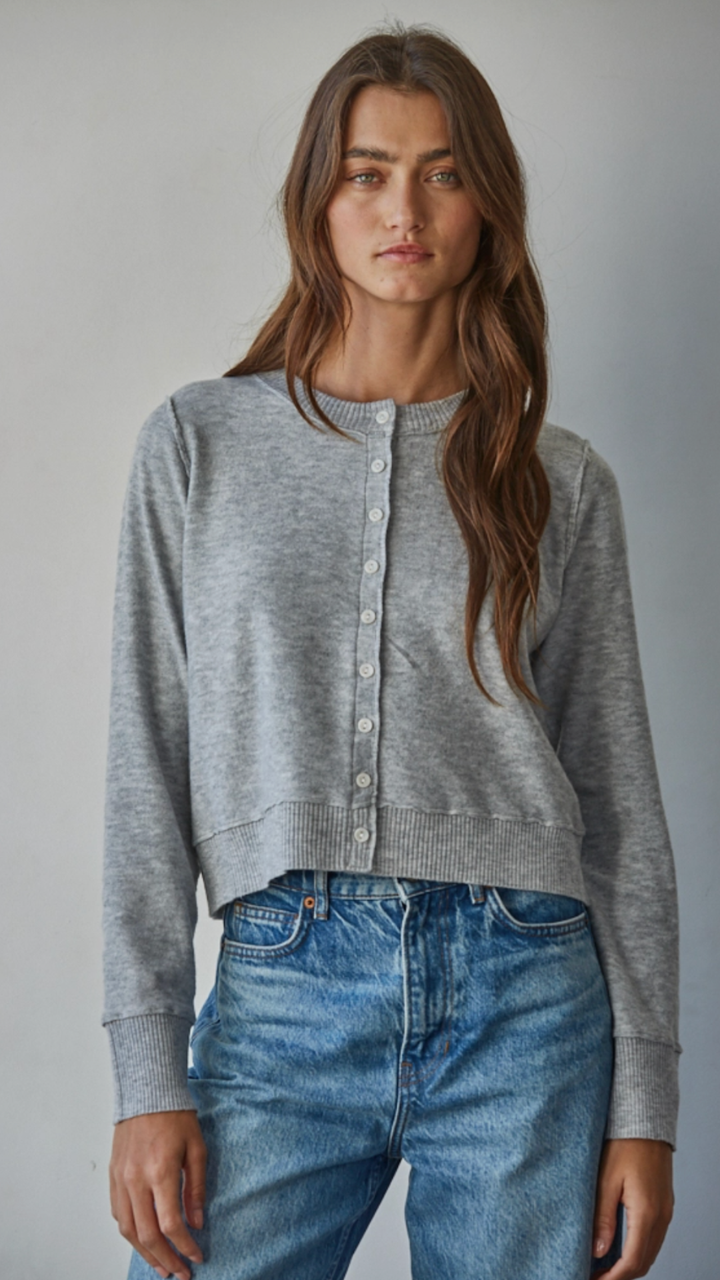 Grey Lightweight Cropped Cardigan
