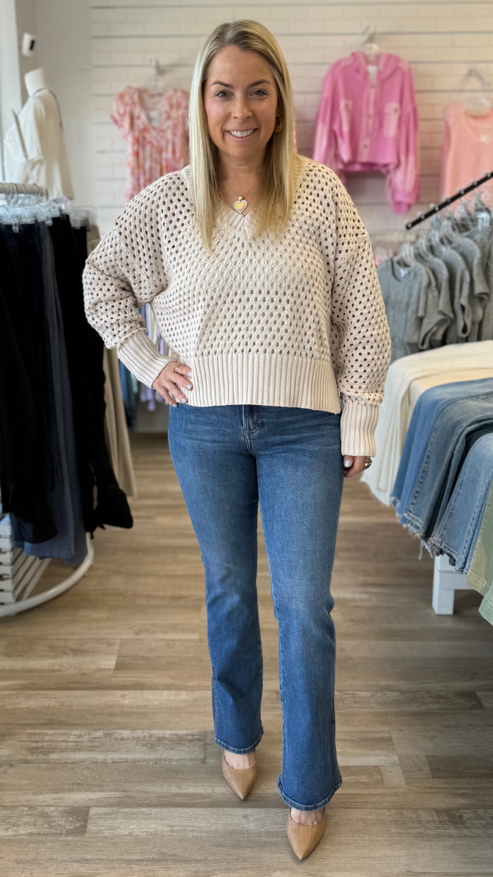 RYAN High Rise Dark Wash Clean Side Slit Bootcut Jeans