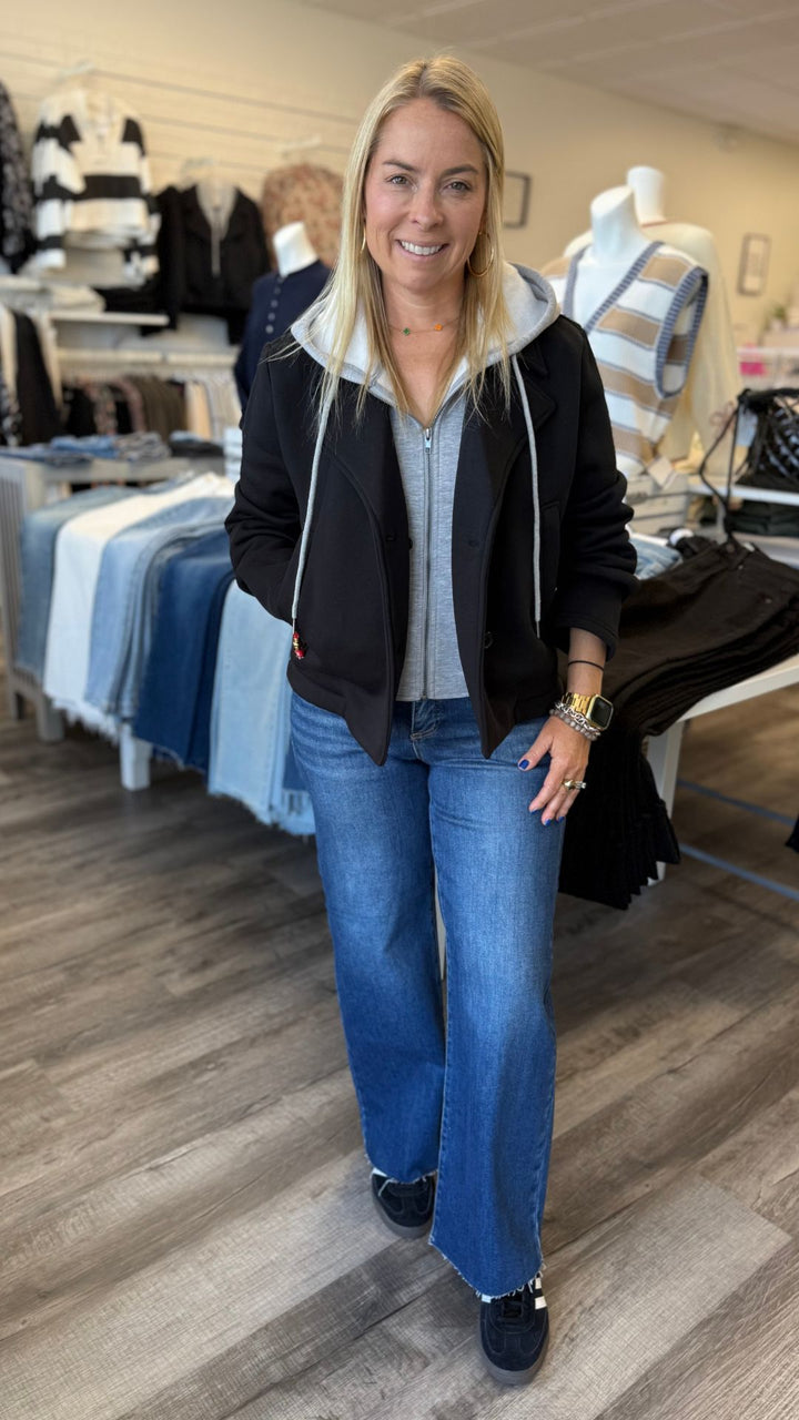 Mid Rise Tummy Control Dark Wash Crop Wide Adjustable Waistband Jeans