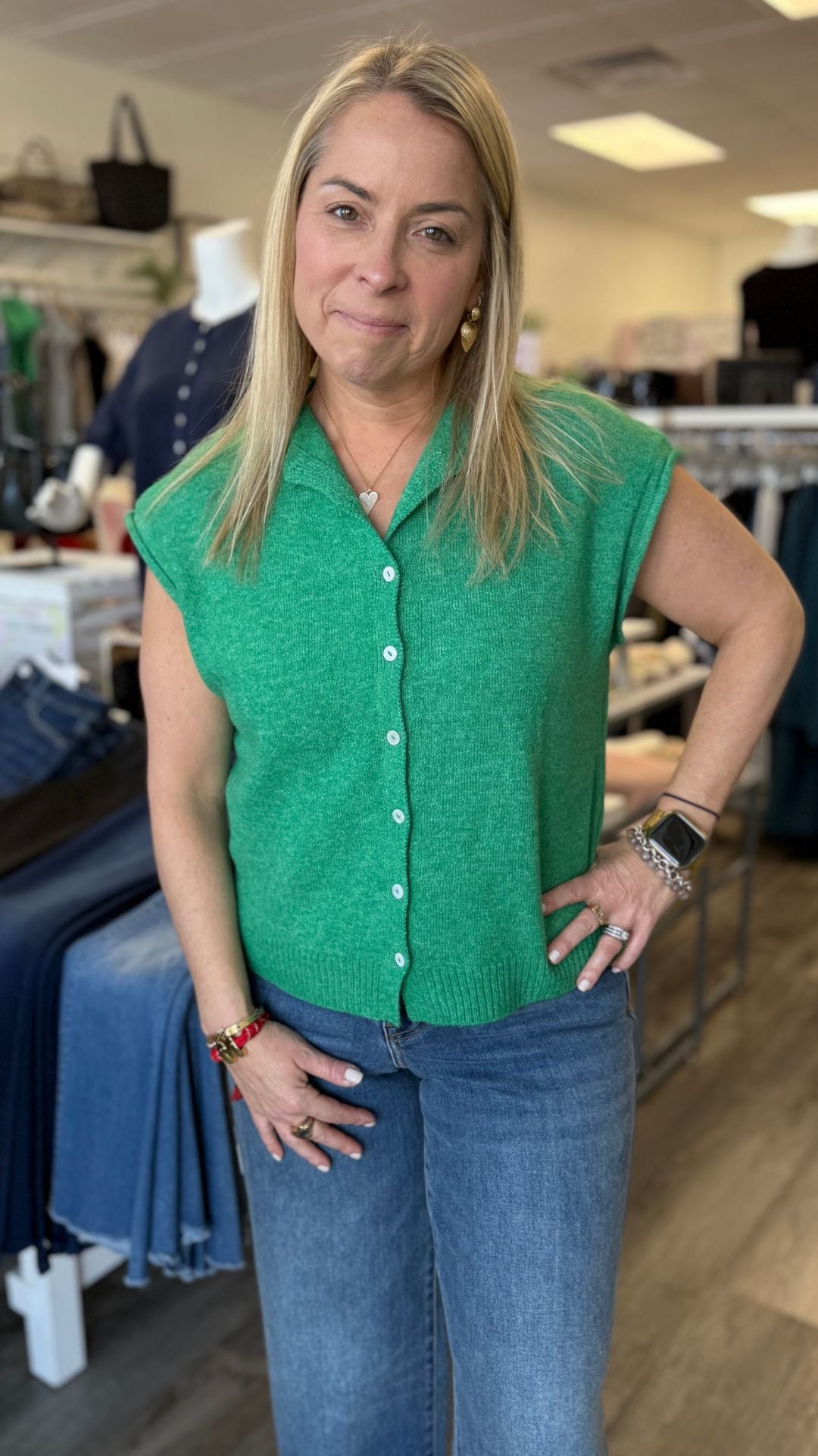 Kelly Green Piper Vest Cardigan