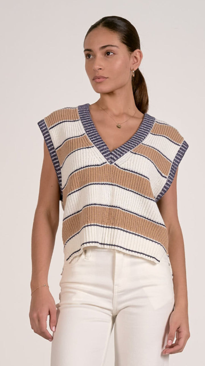 Camel Stripe Sweater Vest