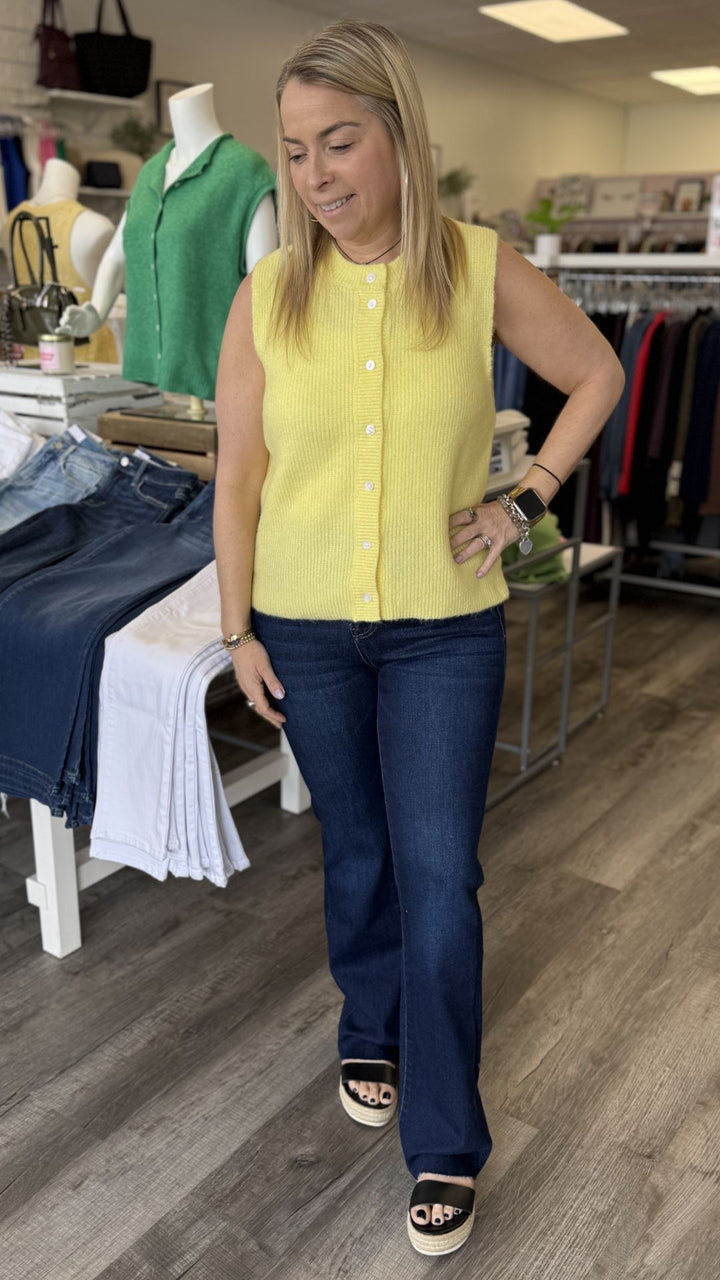 Yellow Buttoned Sweater Cardigan Vest