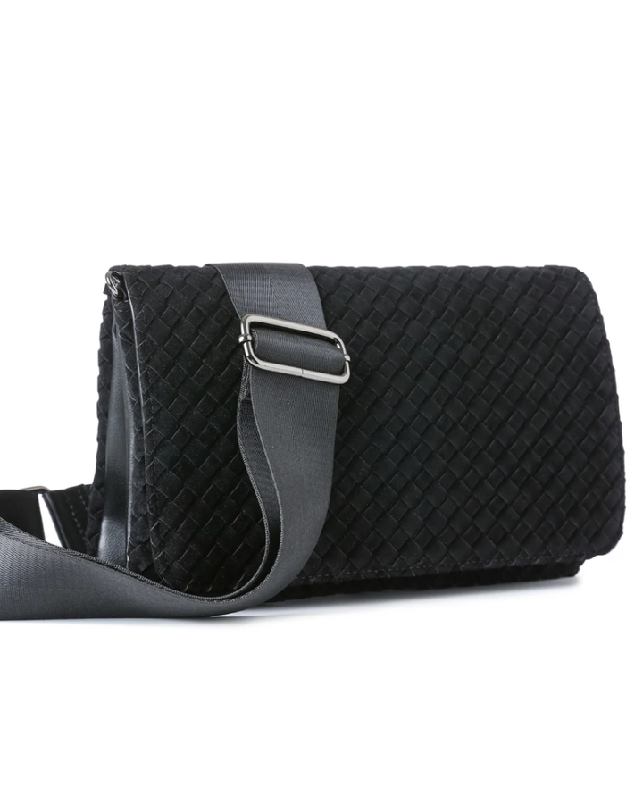 Lexi Black Woven Suede Crossbody