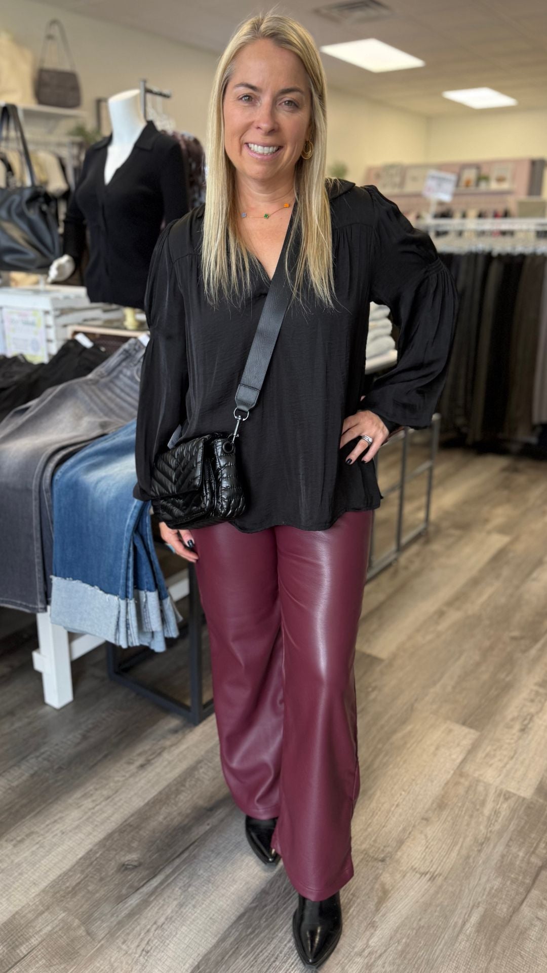 Burgundy Night Vision Faux Leather Pants