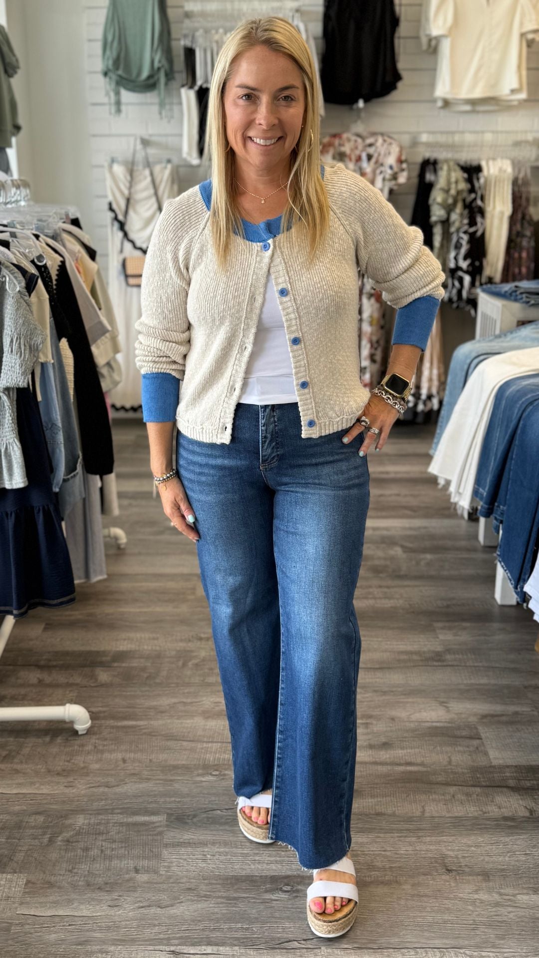 Blue Trim Buttoned Cardigan
