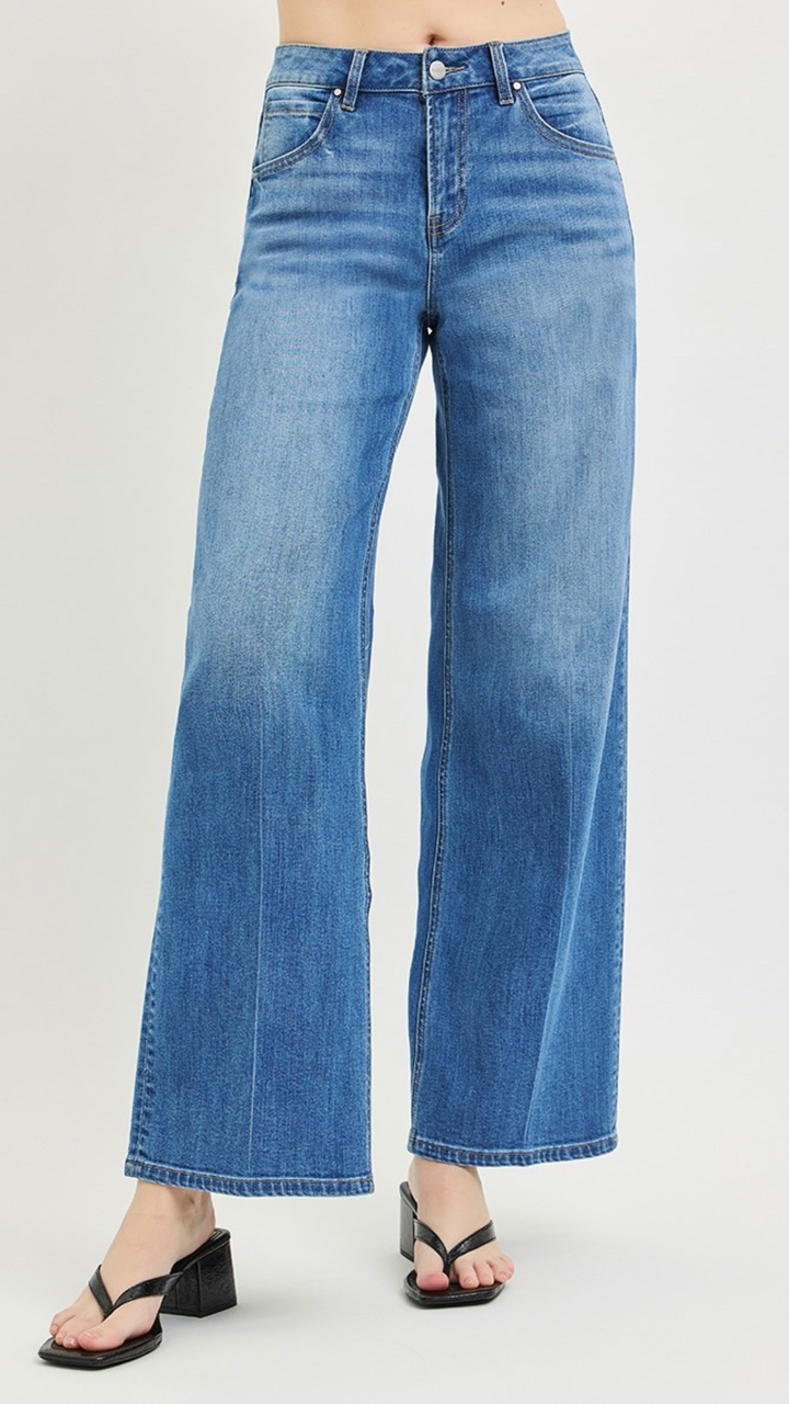 High Rise Medium Wash Slouchy Wide Baggy Full Length Jeans