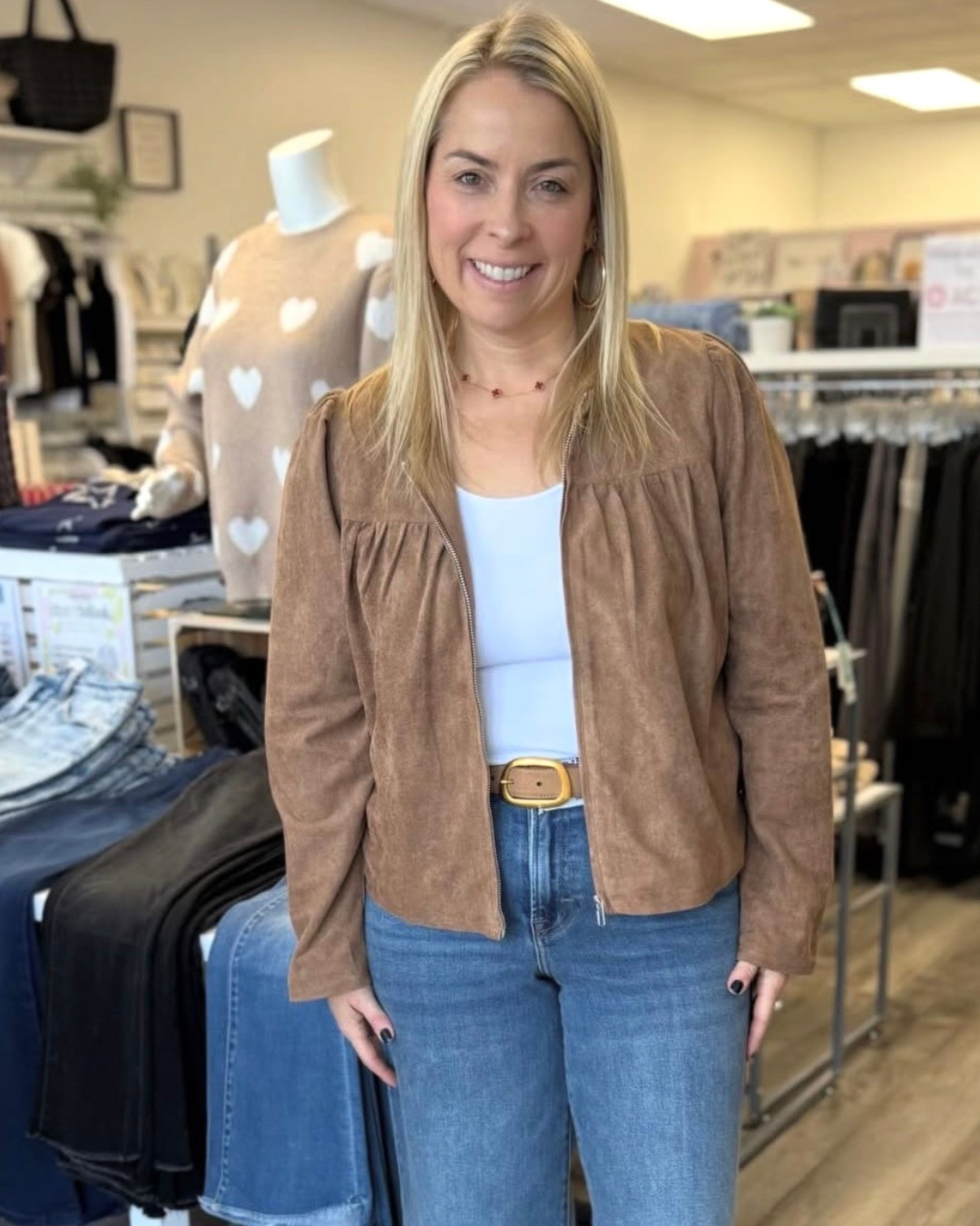 Camel Suede Belt With Organic Shape Buckle Belt