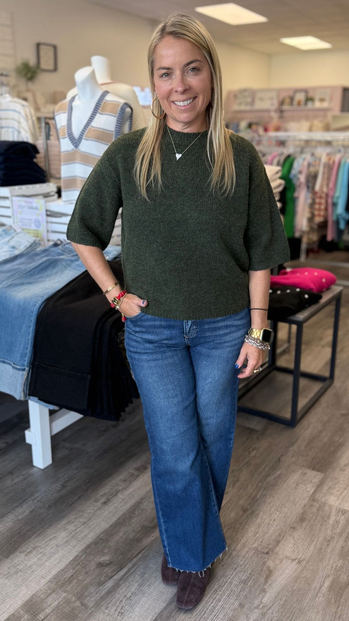 Spruce Elbow Sleeve Balloon Shape Sweater